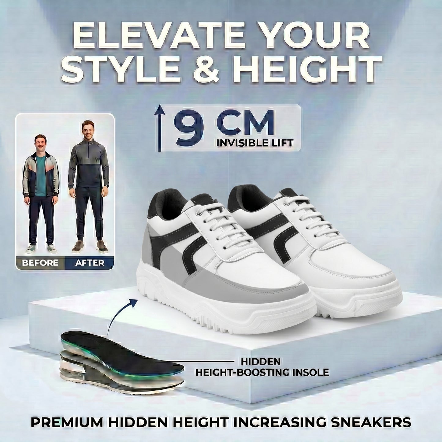 BXXY Premium Hidden Height Increasing Sneakers Gain Up to 9CM with Confidence