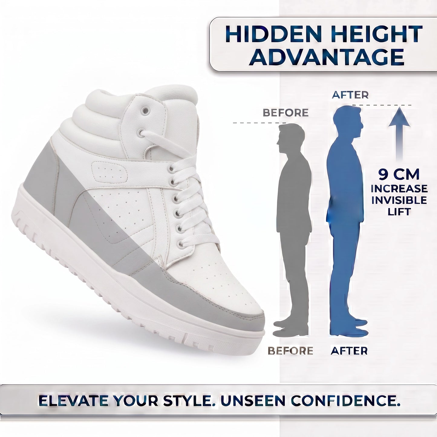 BXXY Mens 9 CM Hidden Height Increasing High Top Sneakers
