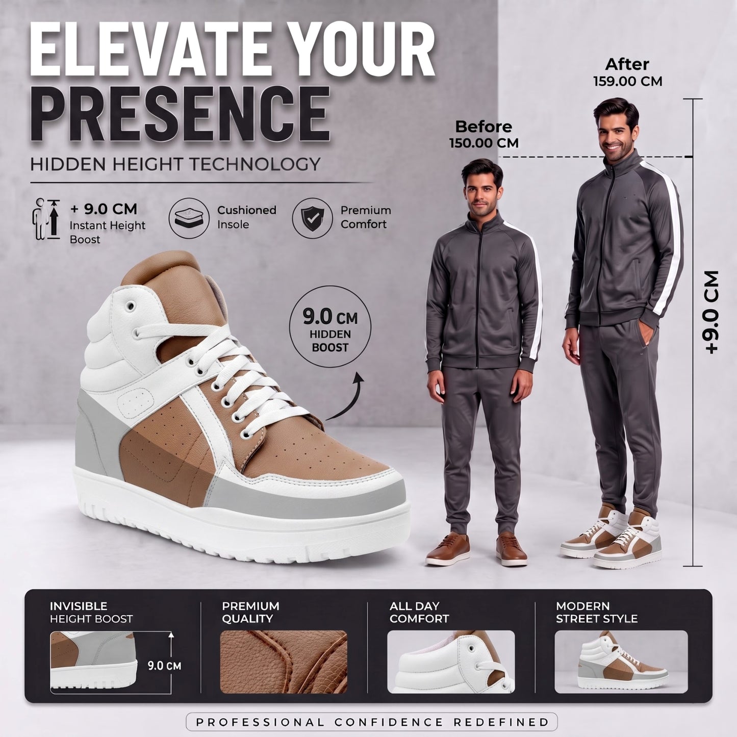 BXXY 9 CM Hidden Height Increasing Sneakers for Men
