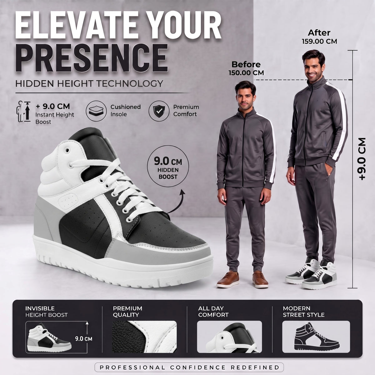BXXY 9 CM Hidden Height Increasing Sneakers for Men