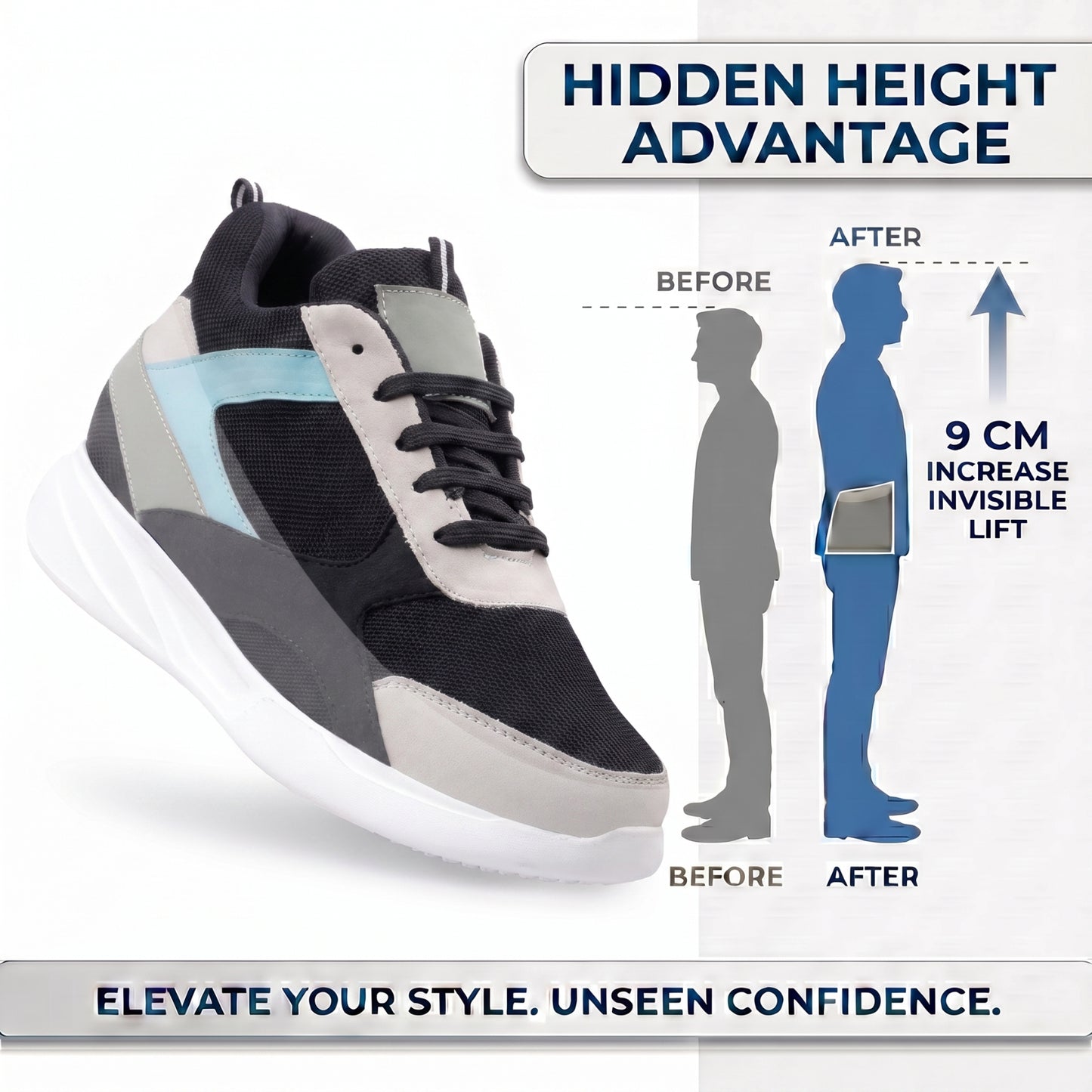 BXXY Mens 9 CM Hidden Height Increasing Shoes with EVA Sole