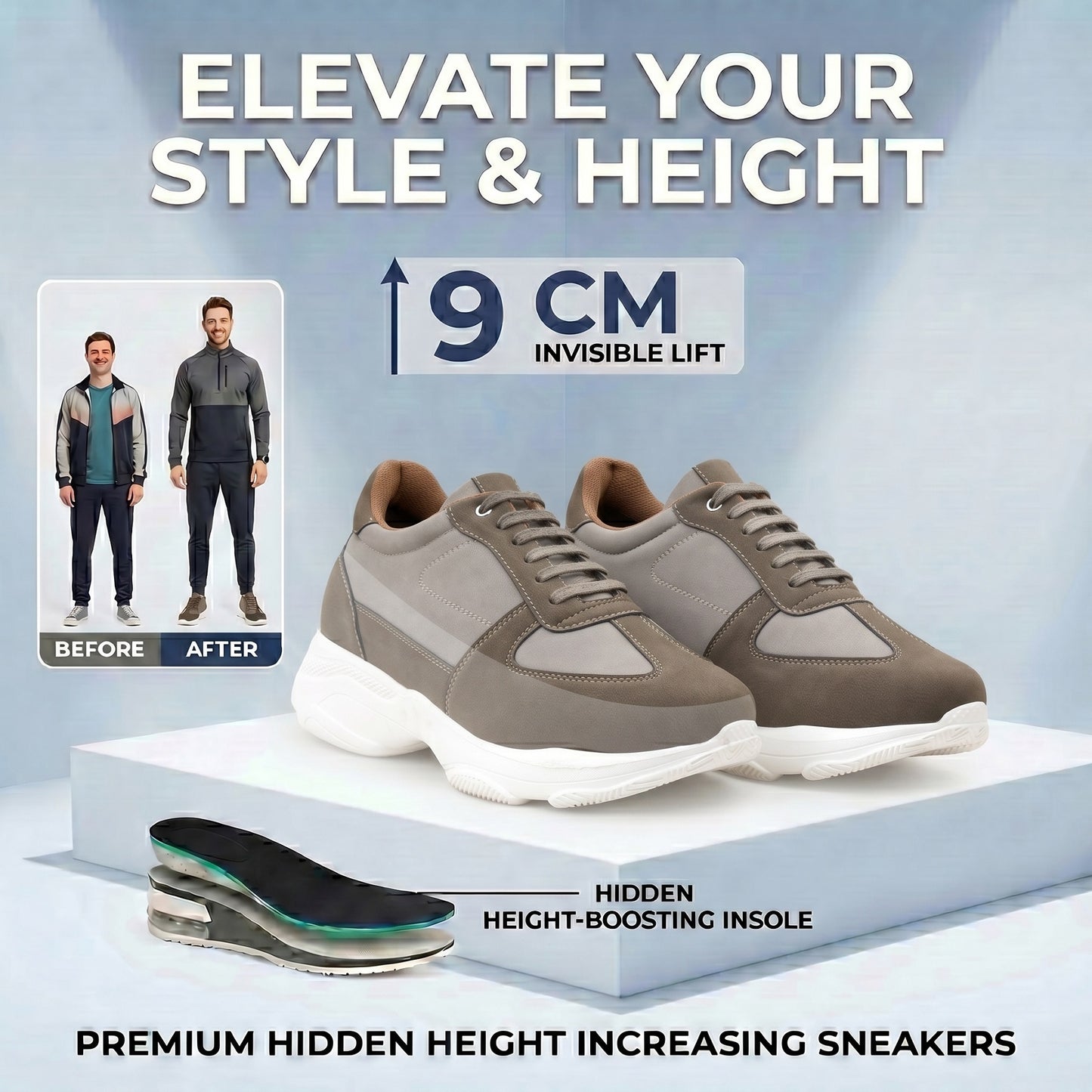Premium Hidden Height Shoes for Men 9 CM Elevator Casual Sneakers