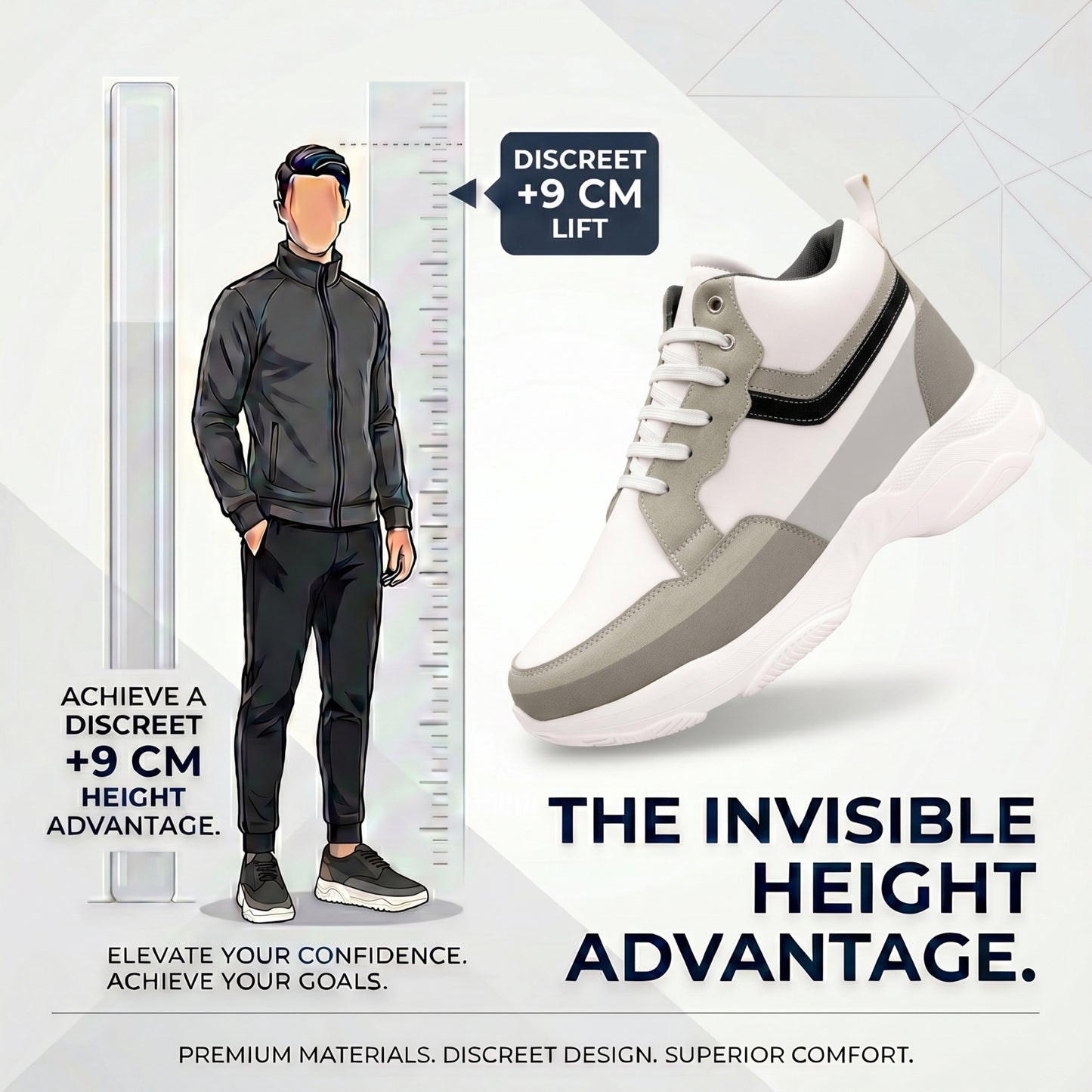 BXXY Modern Height Increasing Shoes with 9CM Hidden Elevation