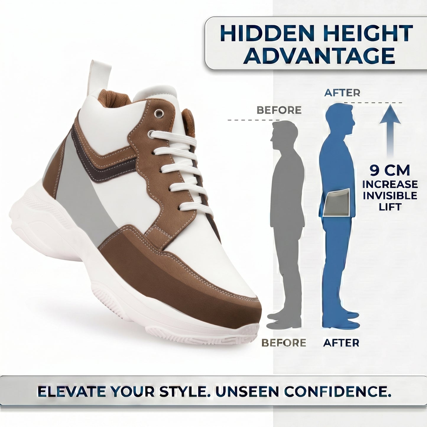 BXXY Modern Height Increasing Shoes with 9CM Hidden Elevation