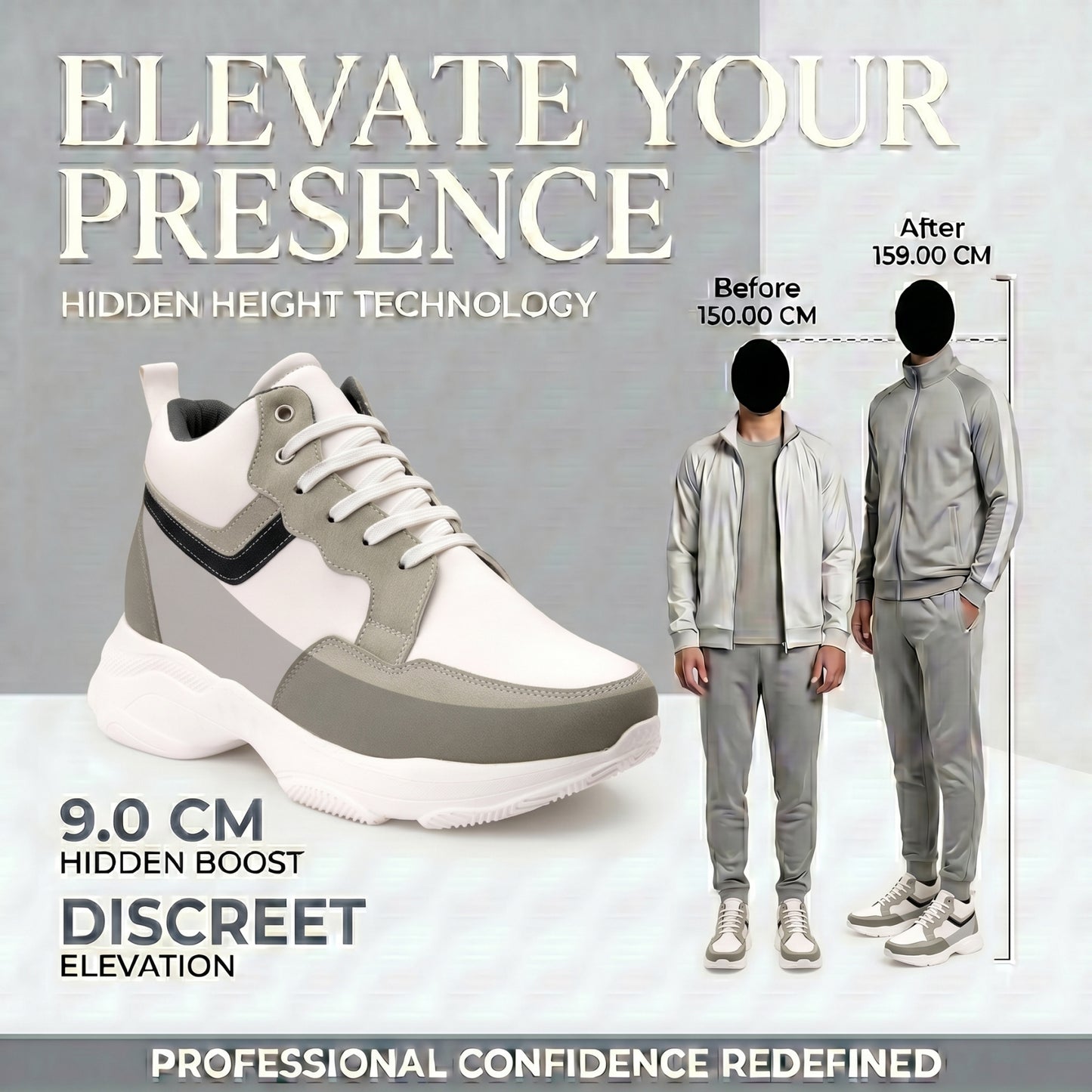 BXXY Modern Height Increasing Shoes with 9CM Hidden Elevation
