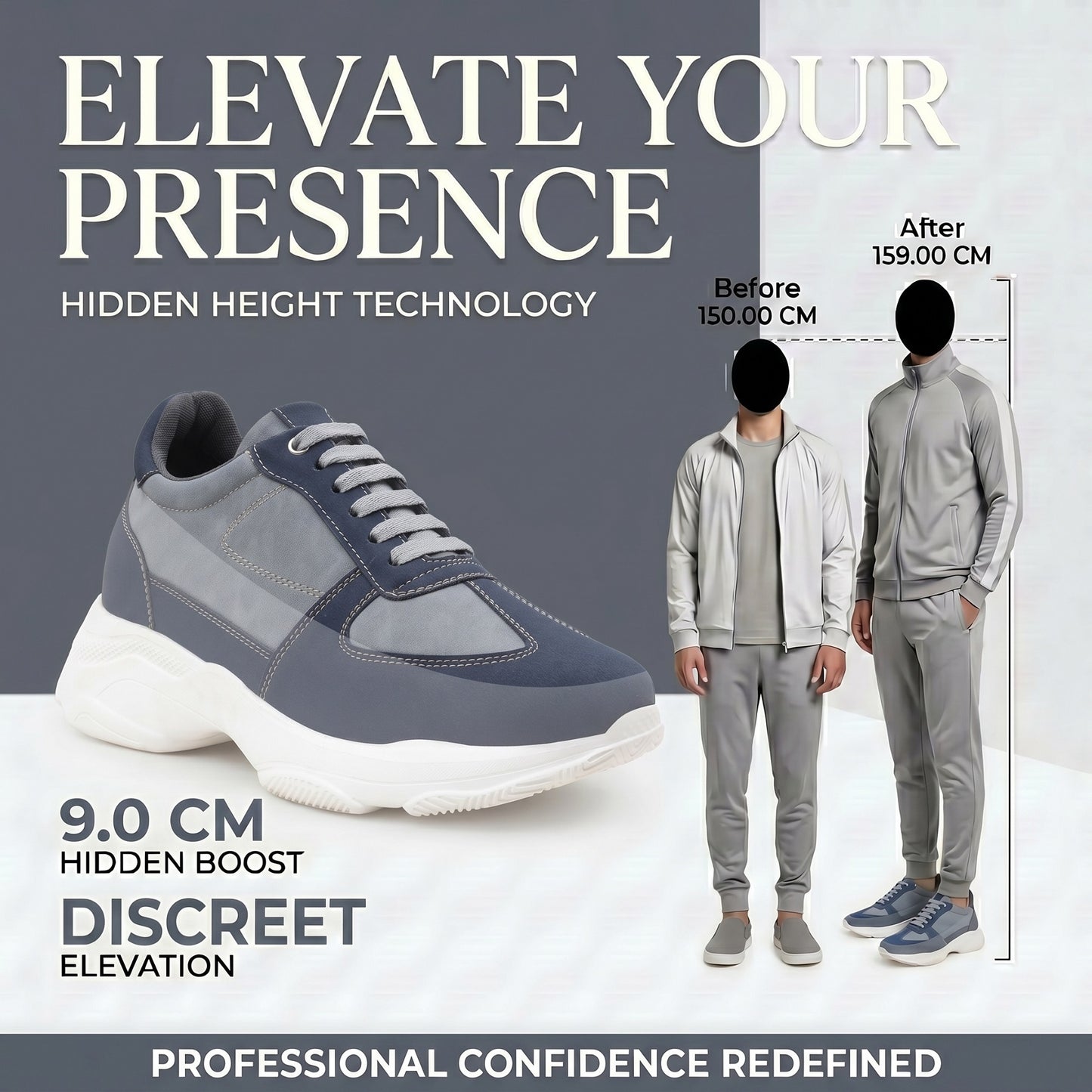Premium Hidden Height Shoes for Men 9 CM Elevator Casual Sneakers
