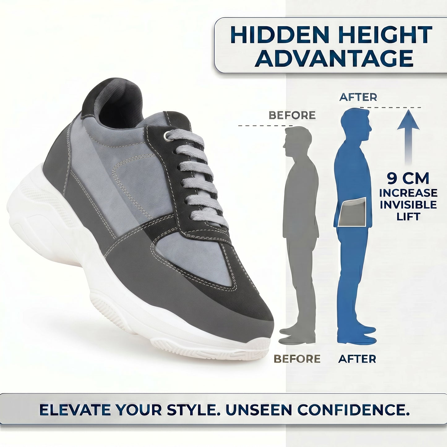 Premium Hidden Height Shoes for Men 9 CM Elevator Casual Sneakers
