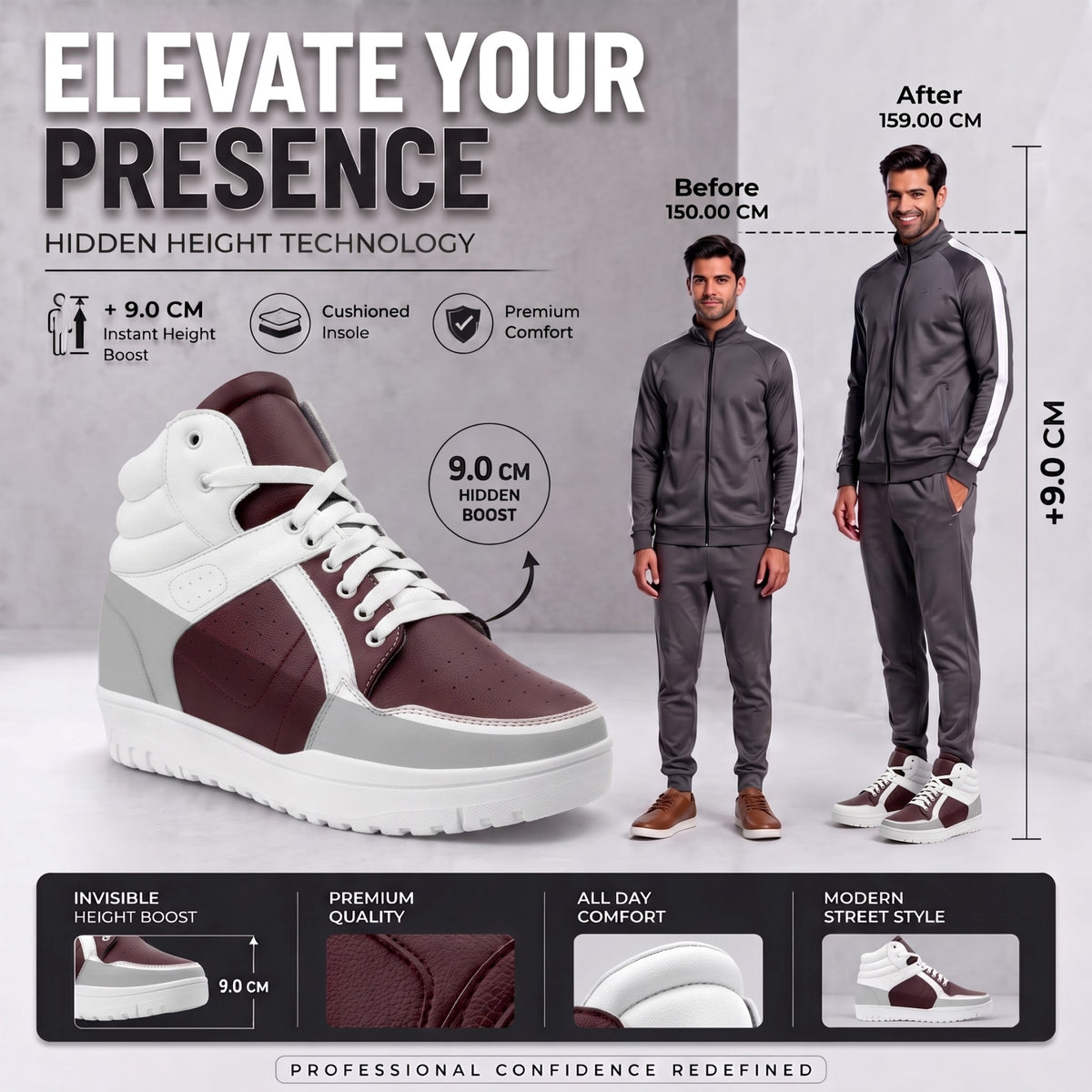 BXXY 9 CM Hidden Height Increasing Sneakers for Men