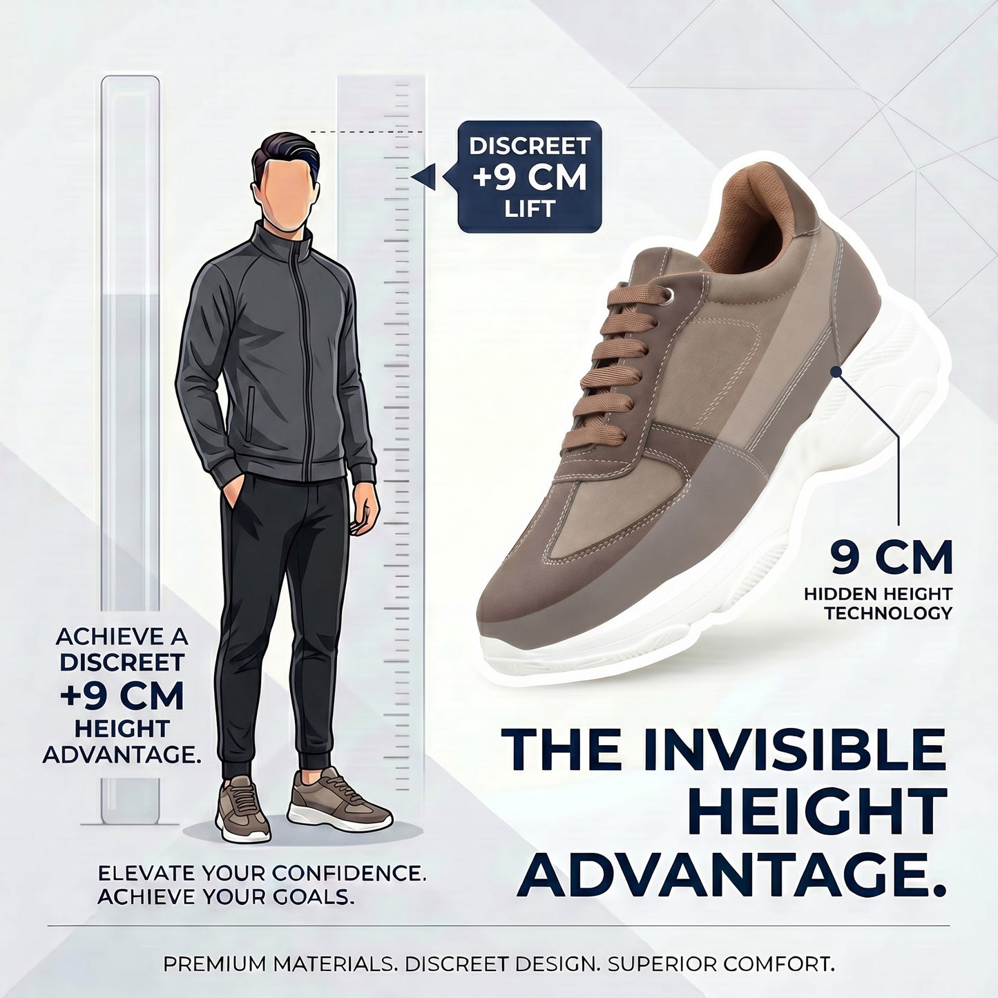 Premium Hidden Height Shoes for Men 9 CM Elevator Casual Sneakers