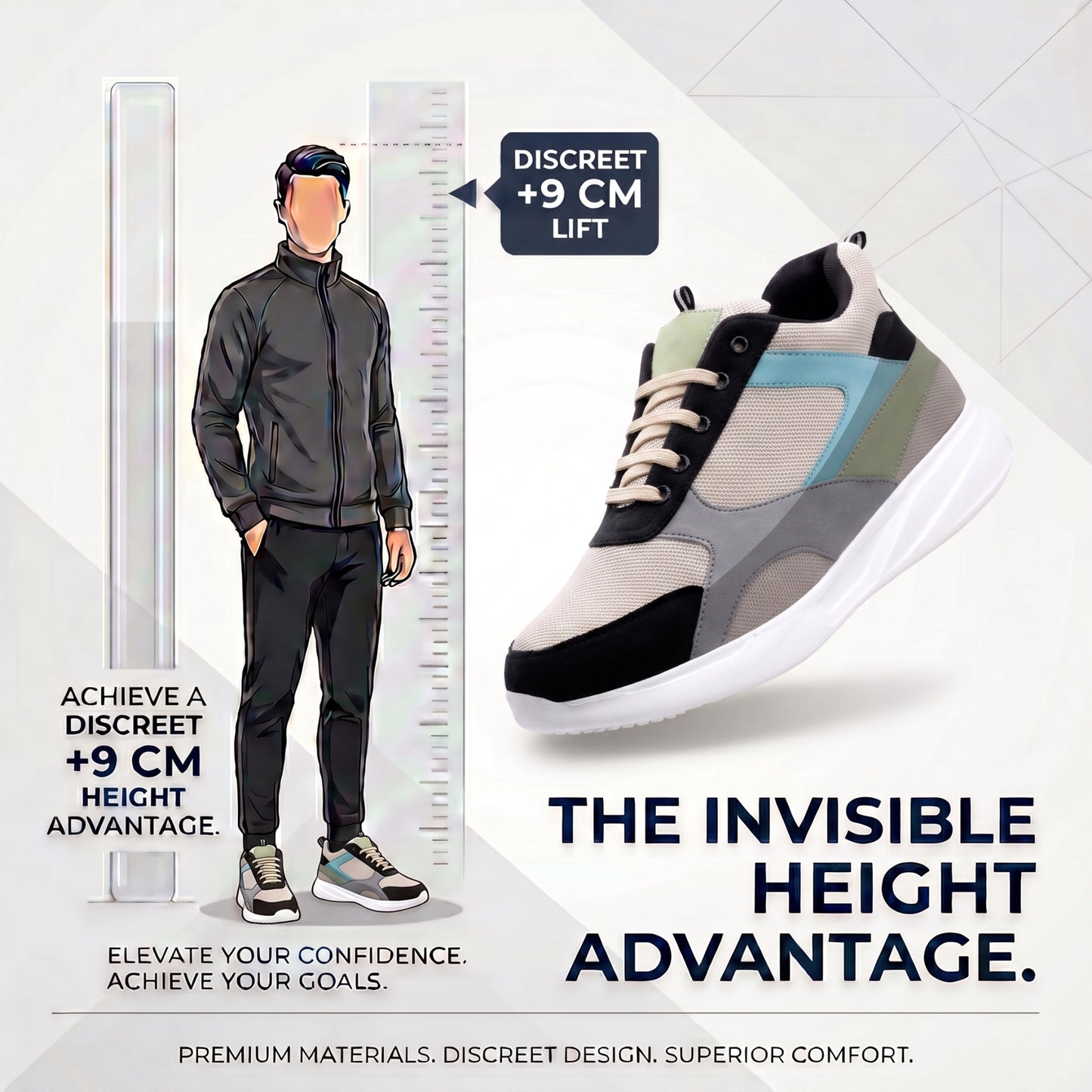BXXY Mens 9 CM Hidden Height Increasing Shoes with EVA Sole