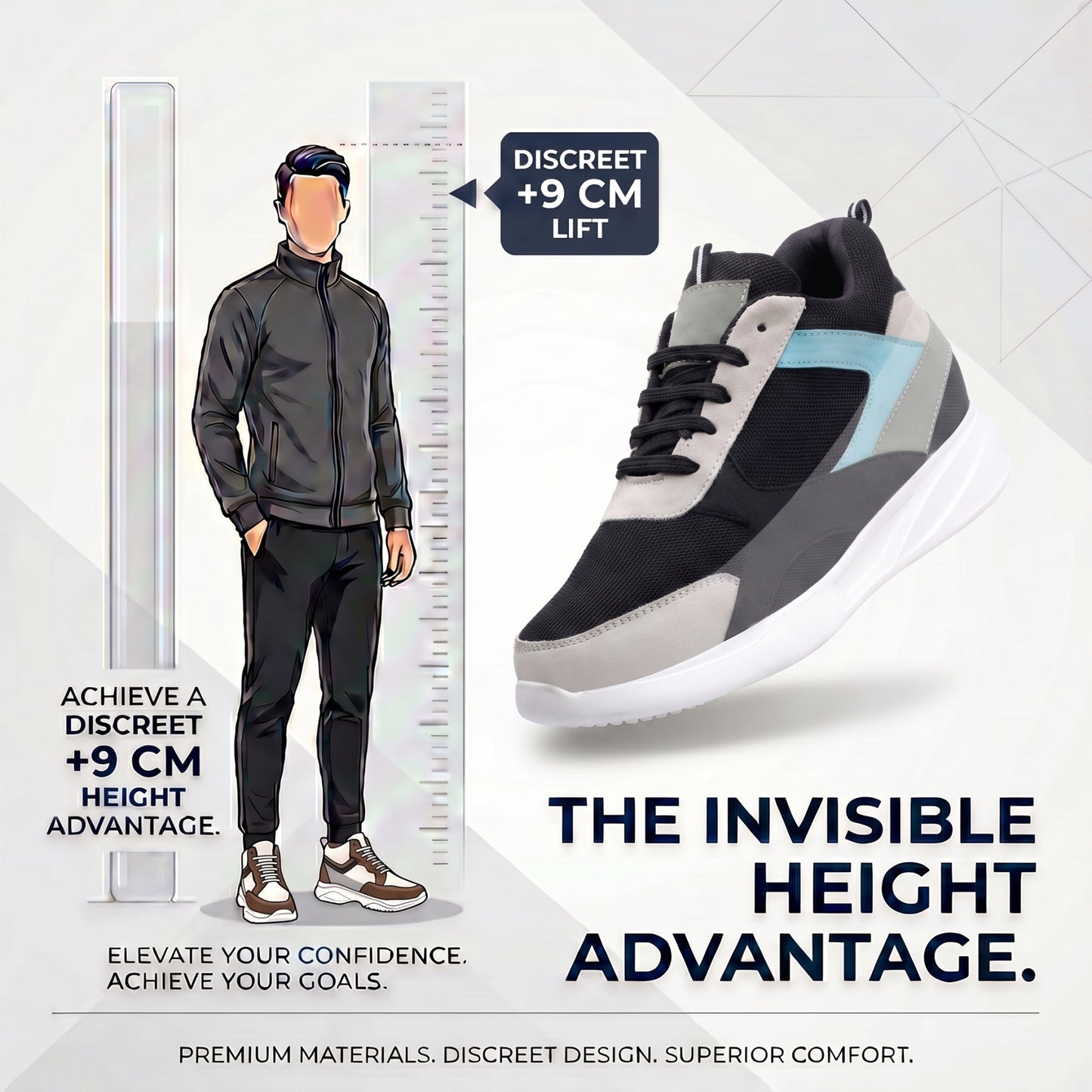 BXXY Mens 9 CM Hidden Height Increasing Shoes with EVA Sole