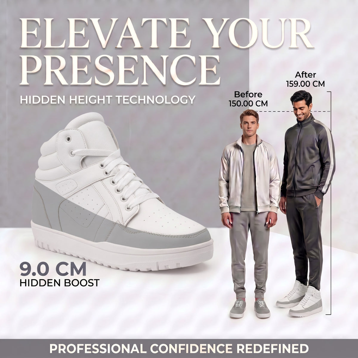 BXXY Mens 9 CM Hidden Height Increasing High Top Sneakers