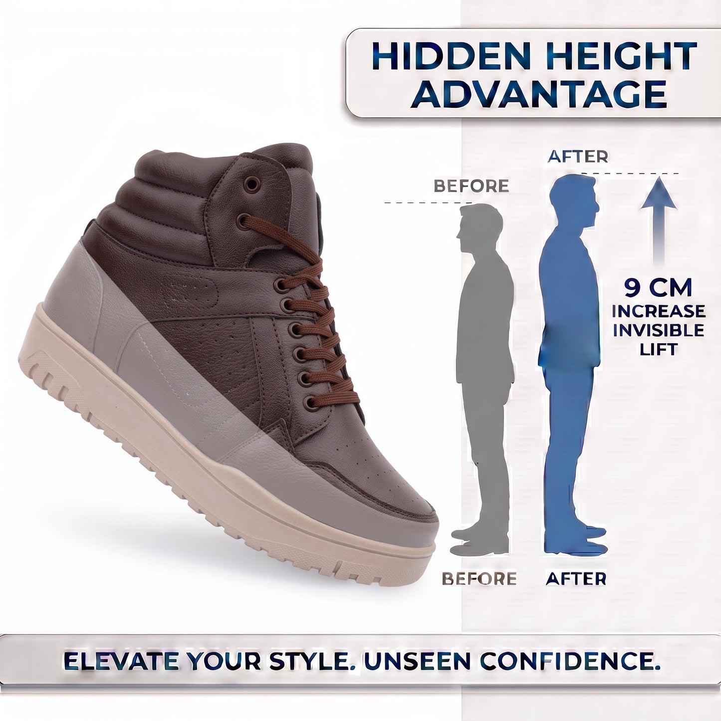 BXXY Mens 9 CM Hidden Height Increasing High Top Sneakers