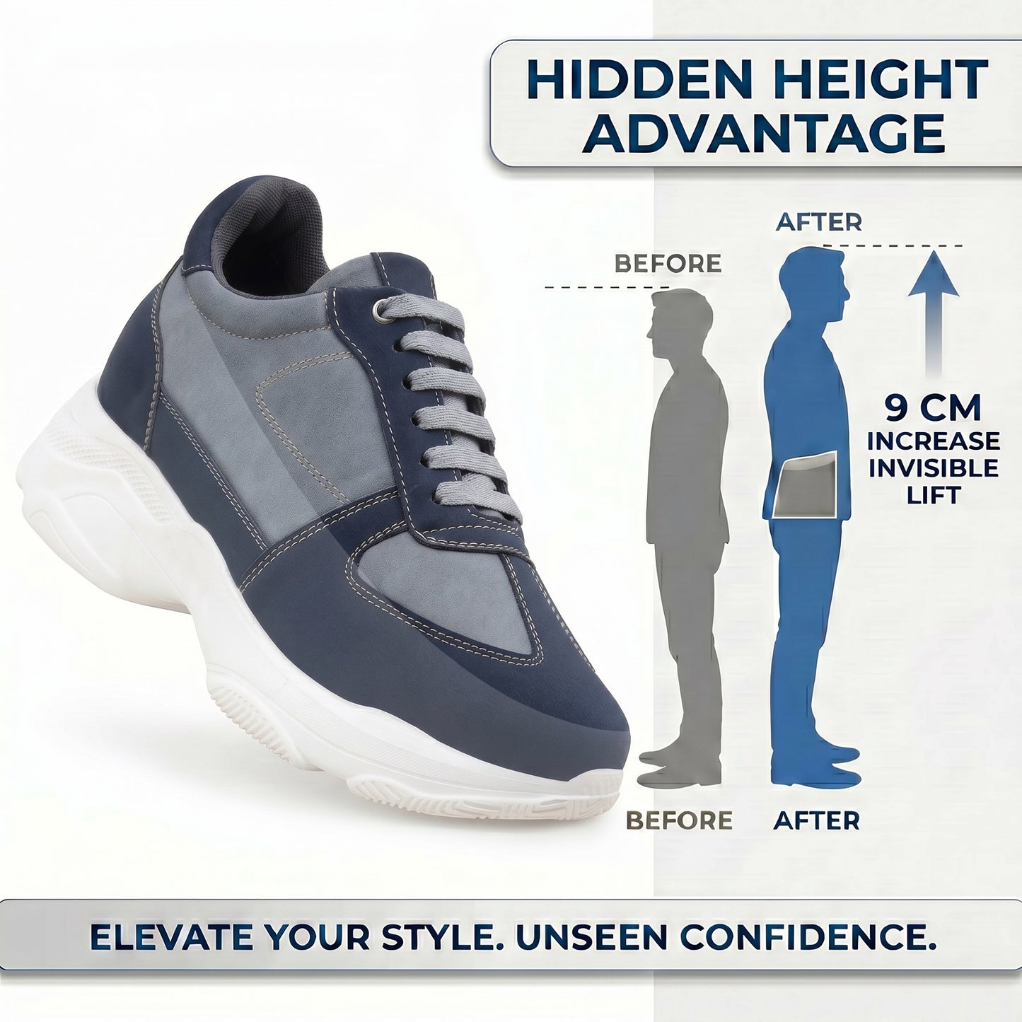 Premium Hidden Height Shoes for Men 9 CM Elevator Casual Sneakers