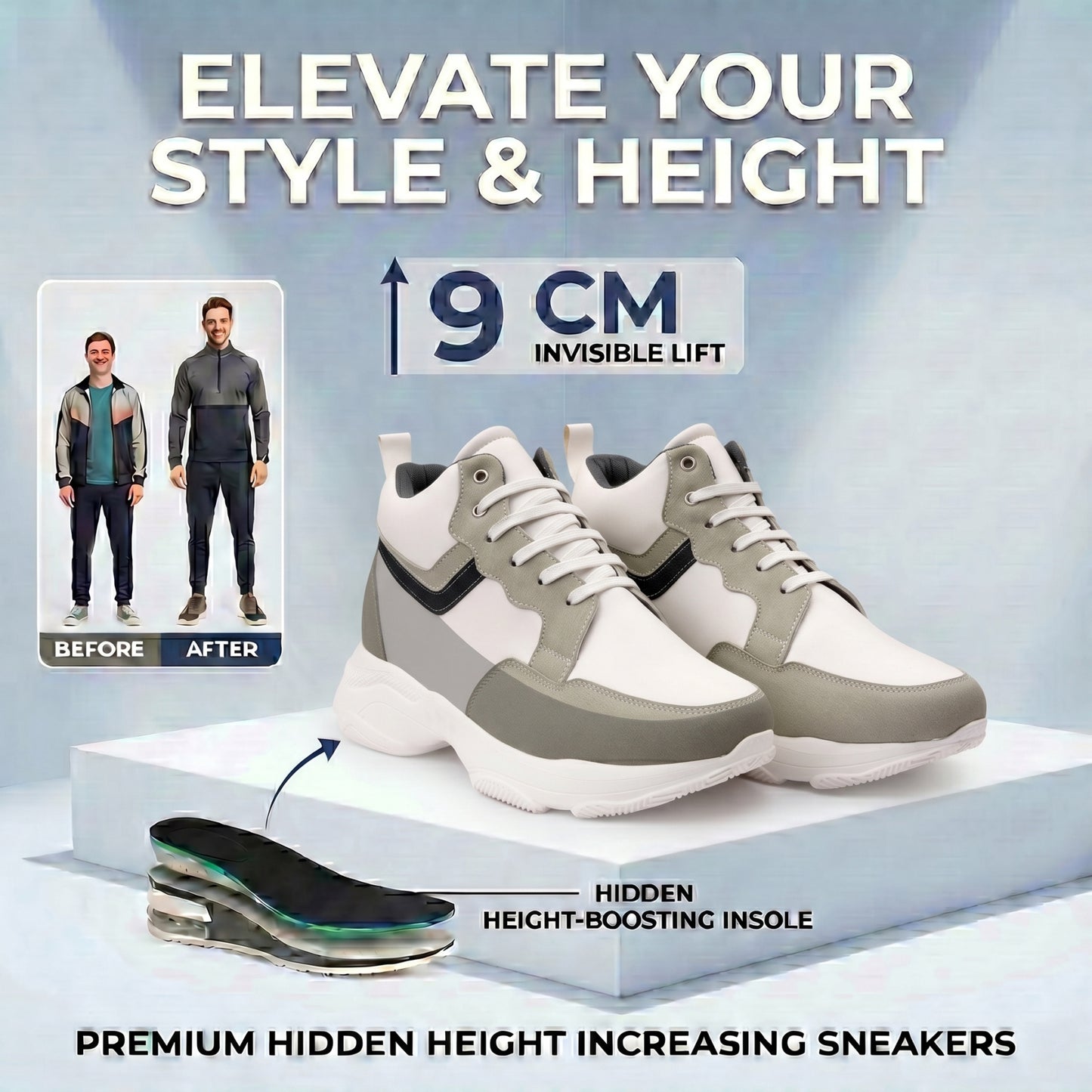 BXXY Modern Height Increasing Shoes with 9CM Hidden Elevation