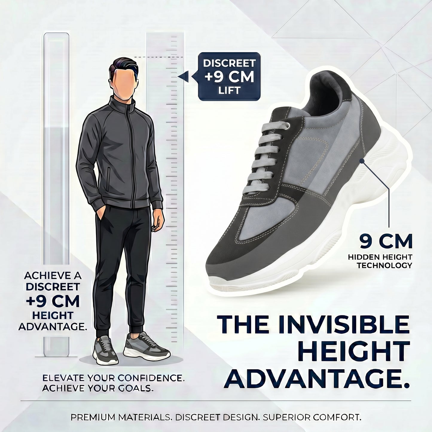 Premium Hidden Height Shoes for Men 9 CM Elevator Casual Sneakers