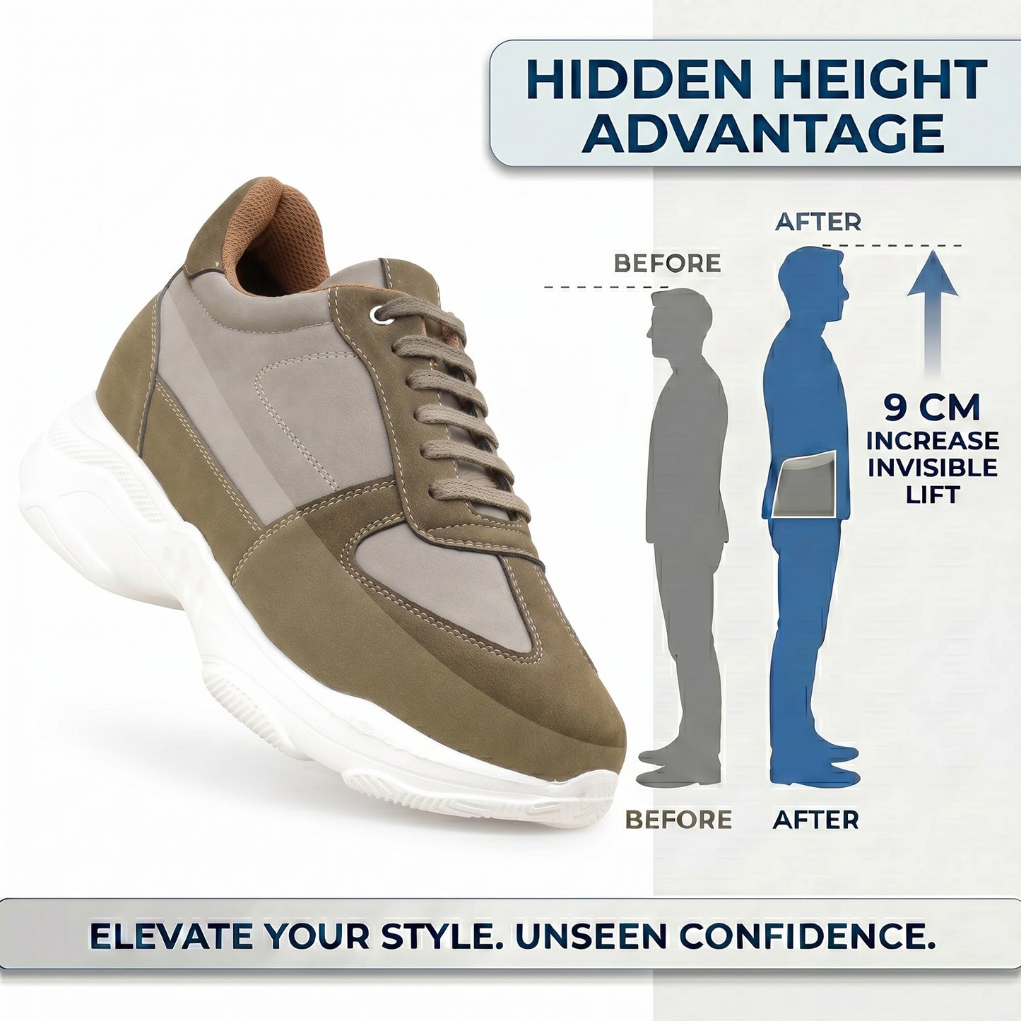 Premium Hidden Height Shoes for Men 9 CM Elevator Casual Sneakers