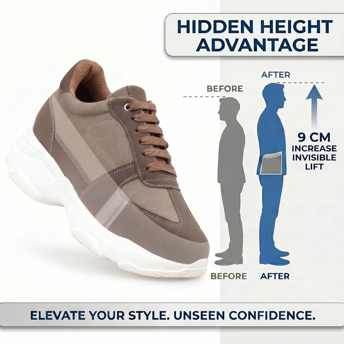 Premium Hidden Height Shoes for Men 9 CM Elevator Casual Sneakers