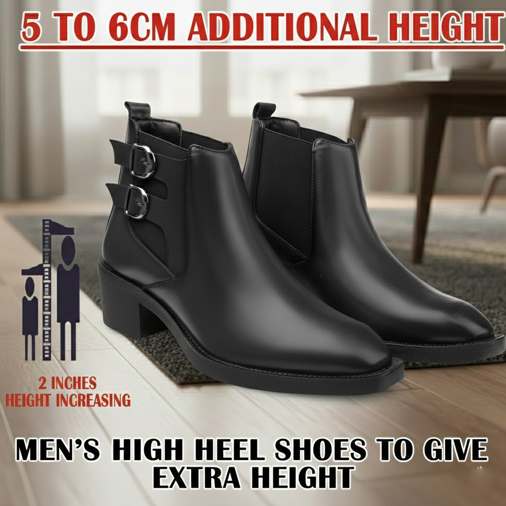 Men’s Premium Chelsea Boots – 2-Inch Height Boost Stylish Block Heel Shoes