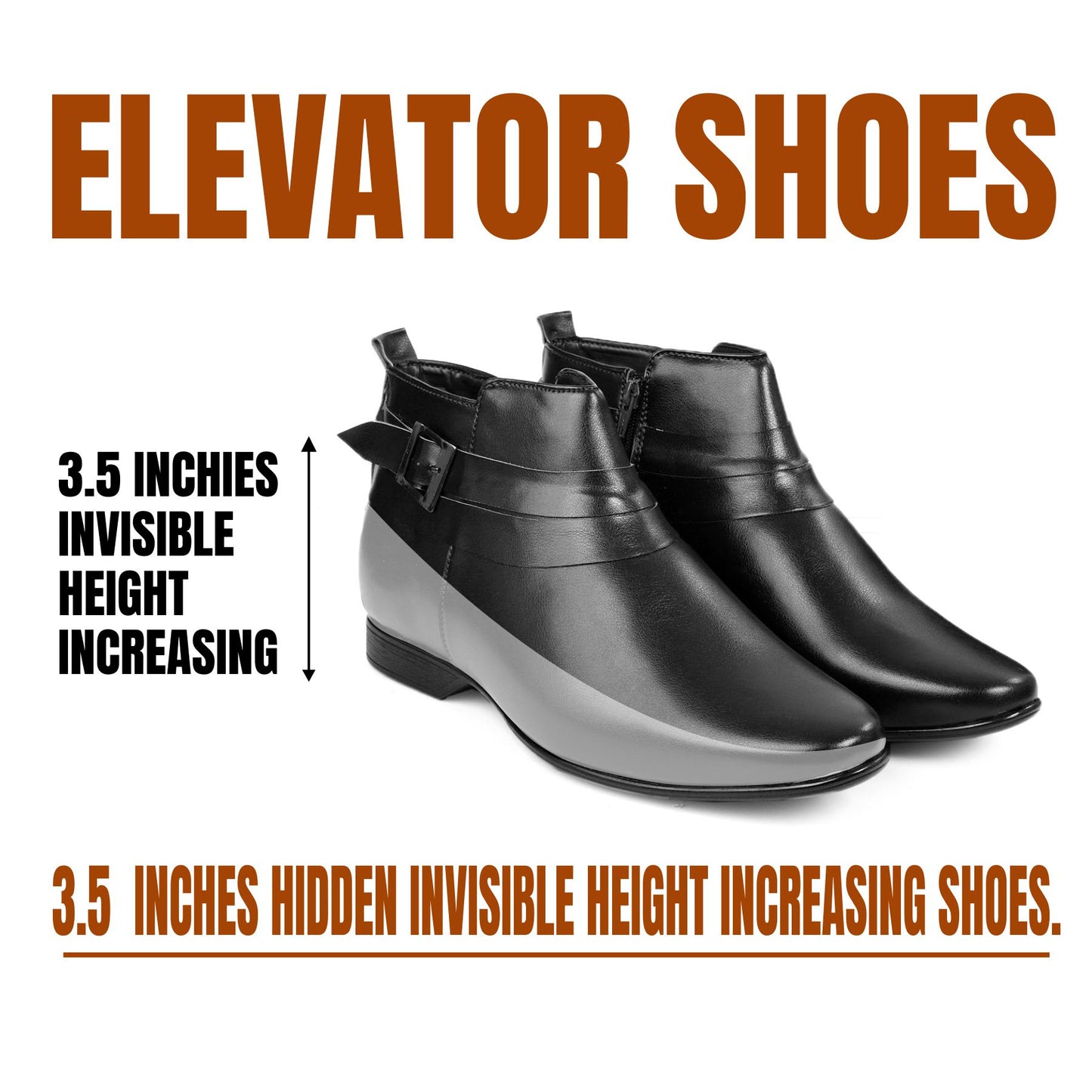 BXXY 3.5 Inch Height Increasing Formal and Casual Pu Leather Derby Boots for All Ocassions