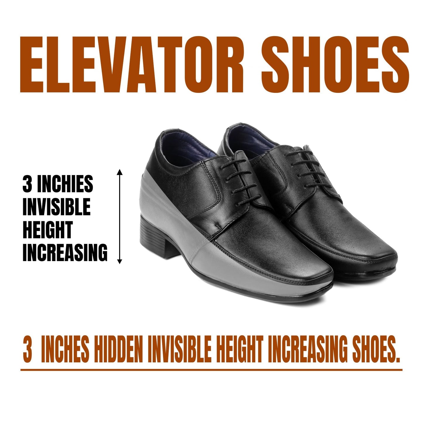 BXXY Men's 9 cm (3 Inch) Hidden Height Increasing Formal Shoes