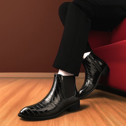 Men’s Croc-Pattern Height-Boost Chelsea Boots – Step Taller, Look Sharper