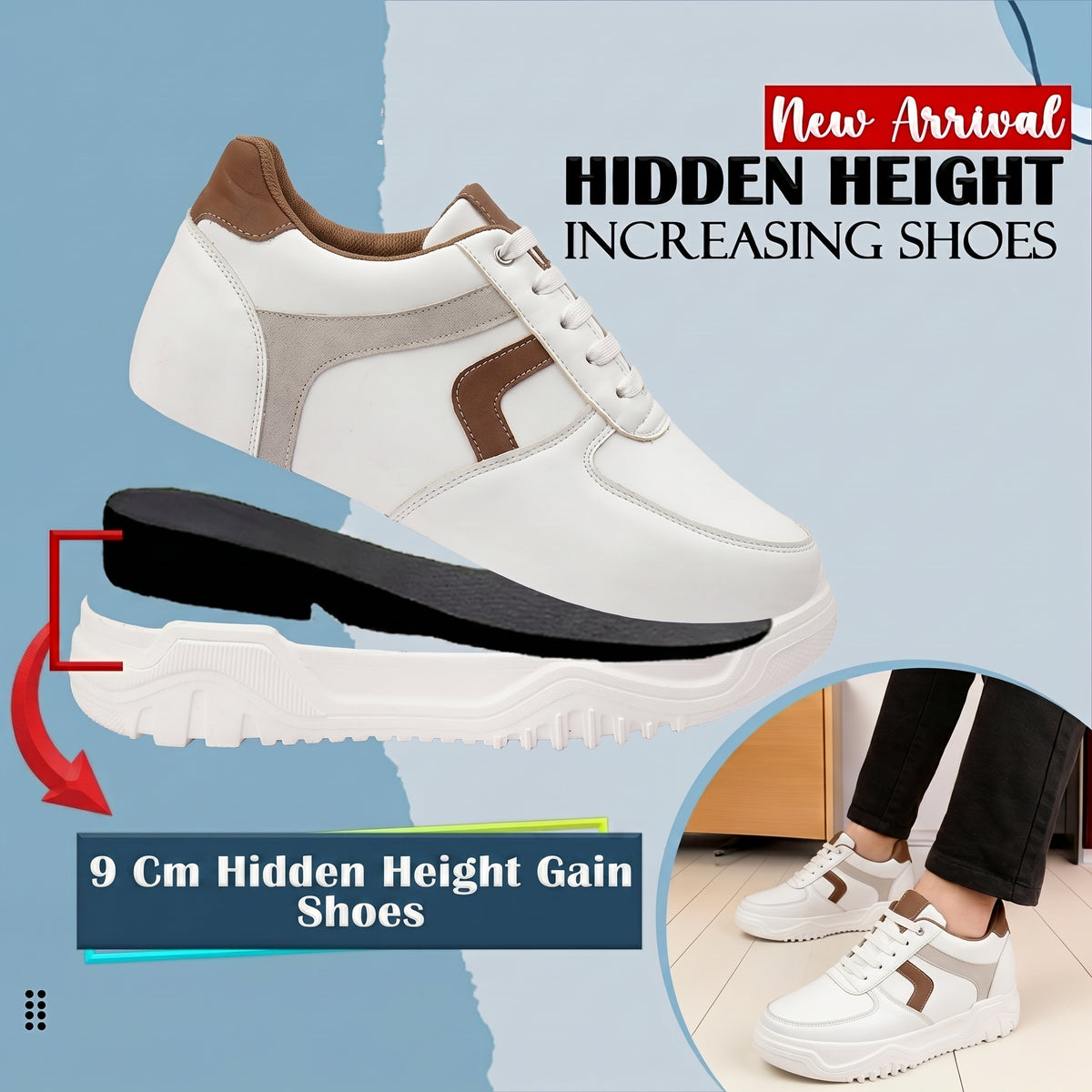 BXXY Fashion Elevator Sneakers for Men 9CM Height Boost with Everyday Comfort