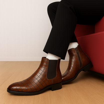 Men’s Designer Croc-Pattern Chelsea Boots – Premium Leather & Classic Style