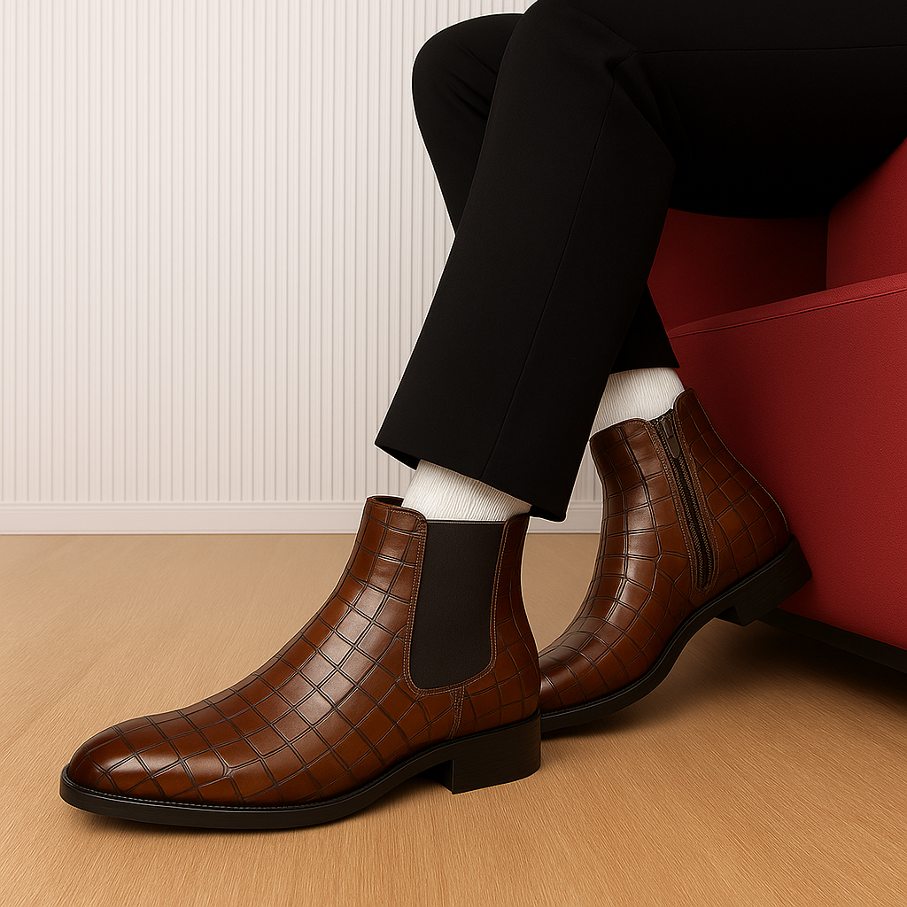 Men’s Croc-Pattern Height-Boost Chelsea Boots – Step Taller, Look Sharper