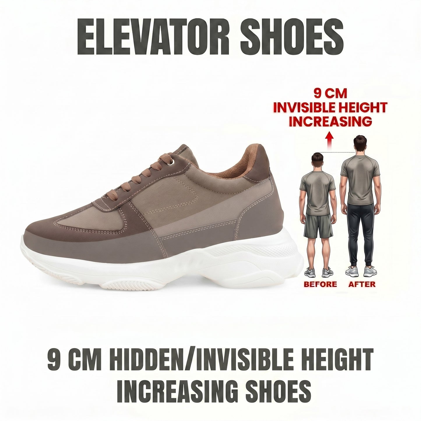 Premium Hidden Height Shoes for Men 9 CM Elevator Casual Sneakers