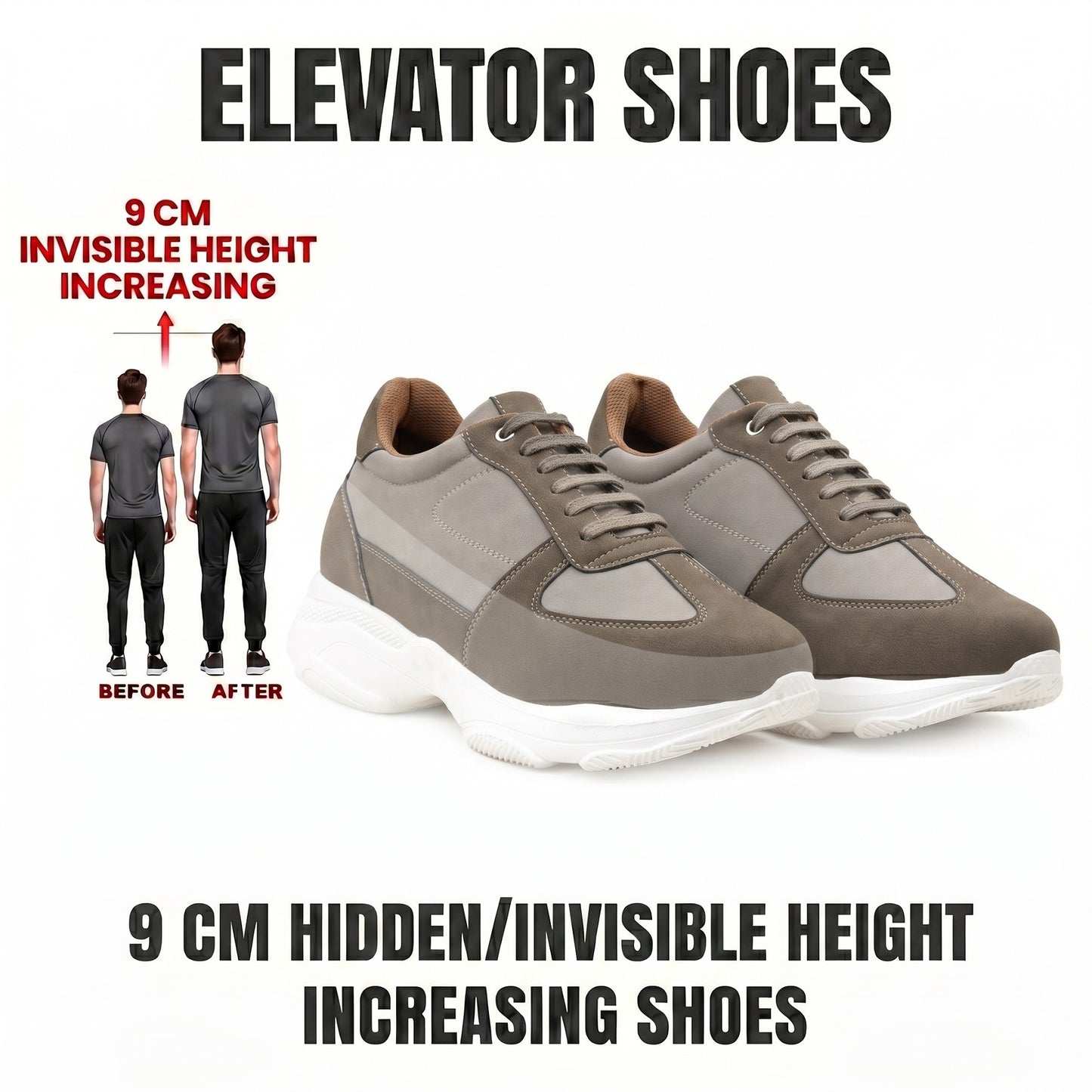Premium Hidden Height Shoes for Men 9 CM Elevator Casual Sneakers