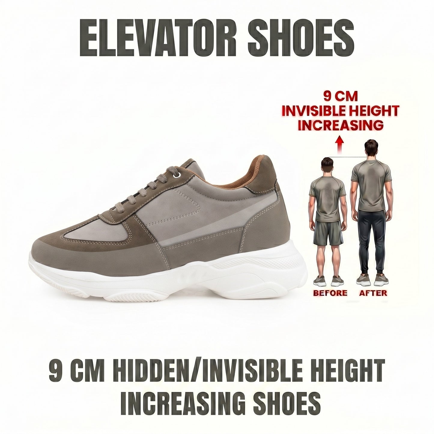 Premium Hidden Height Shoes for Men 9 CM Elevator Casual Sneakers