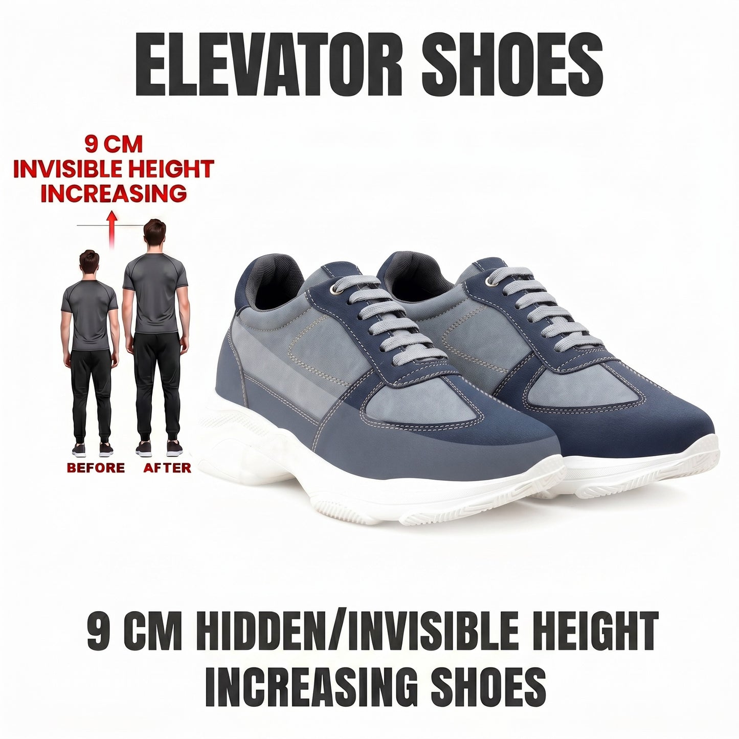Premium Hidden Height Shoes for Men 9 CM Elevator Casual Sneakers