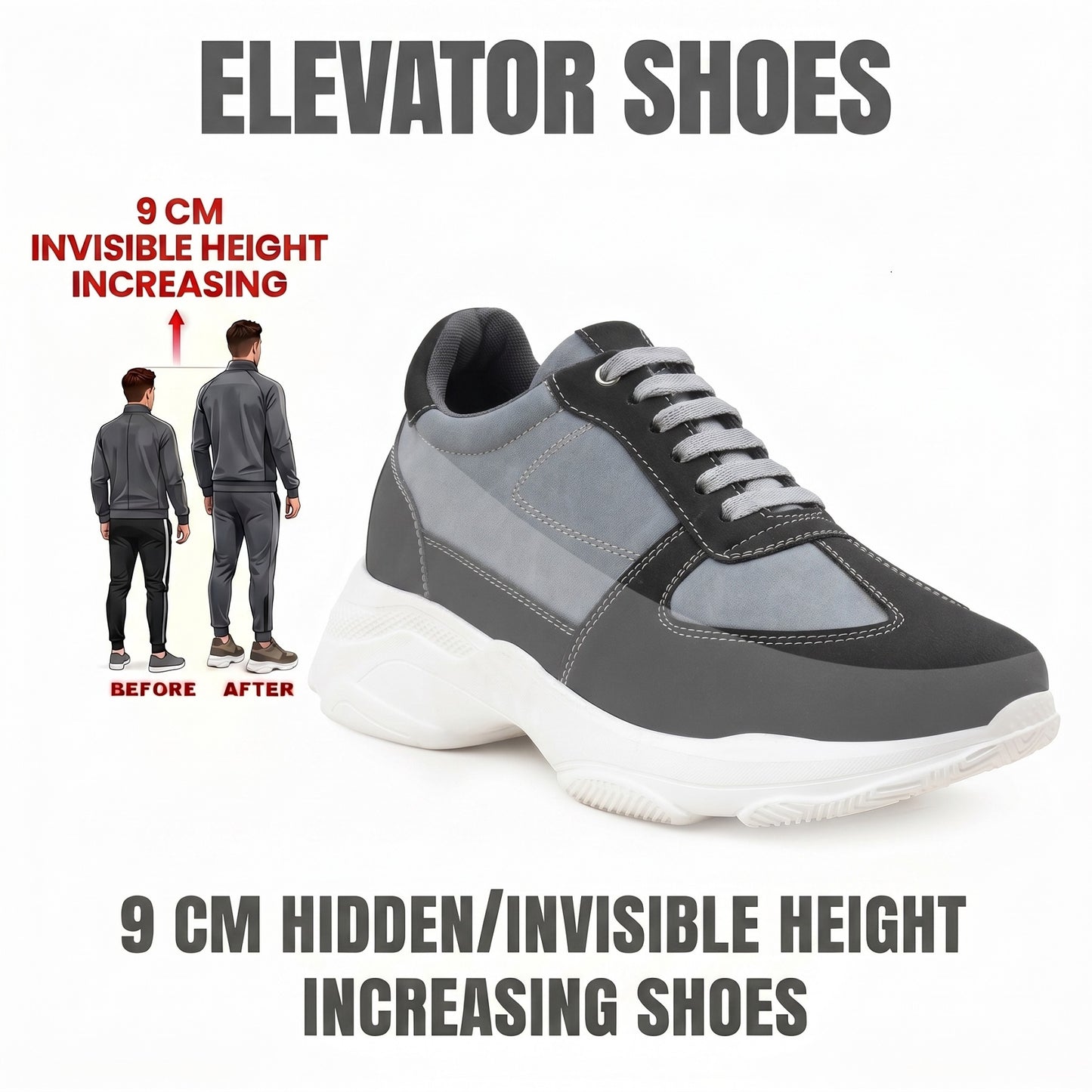 Premium Hidden Height Shoes for Men 9 CM Elevator Casual Sneakers