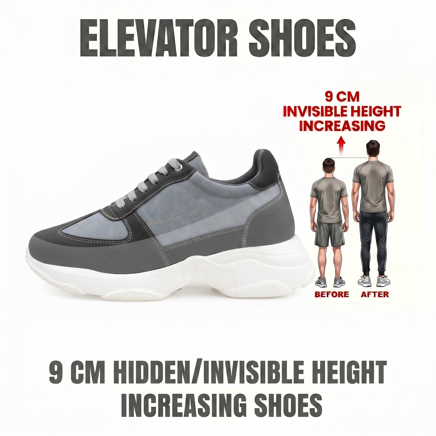 Premium Hidden Height Shoes for Men 9 CM Elevator Casual Sneakers