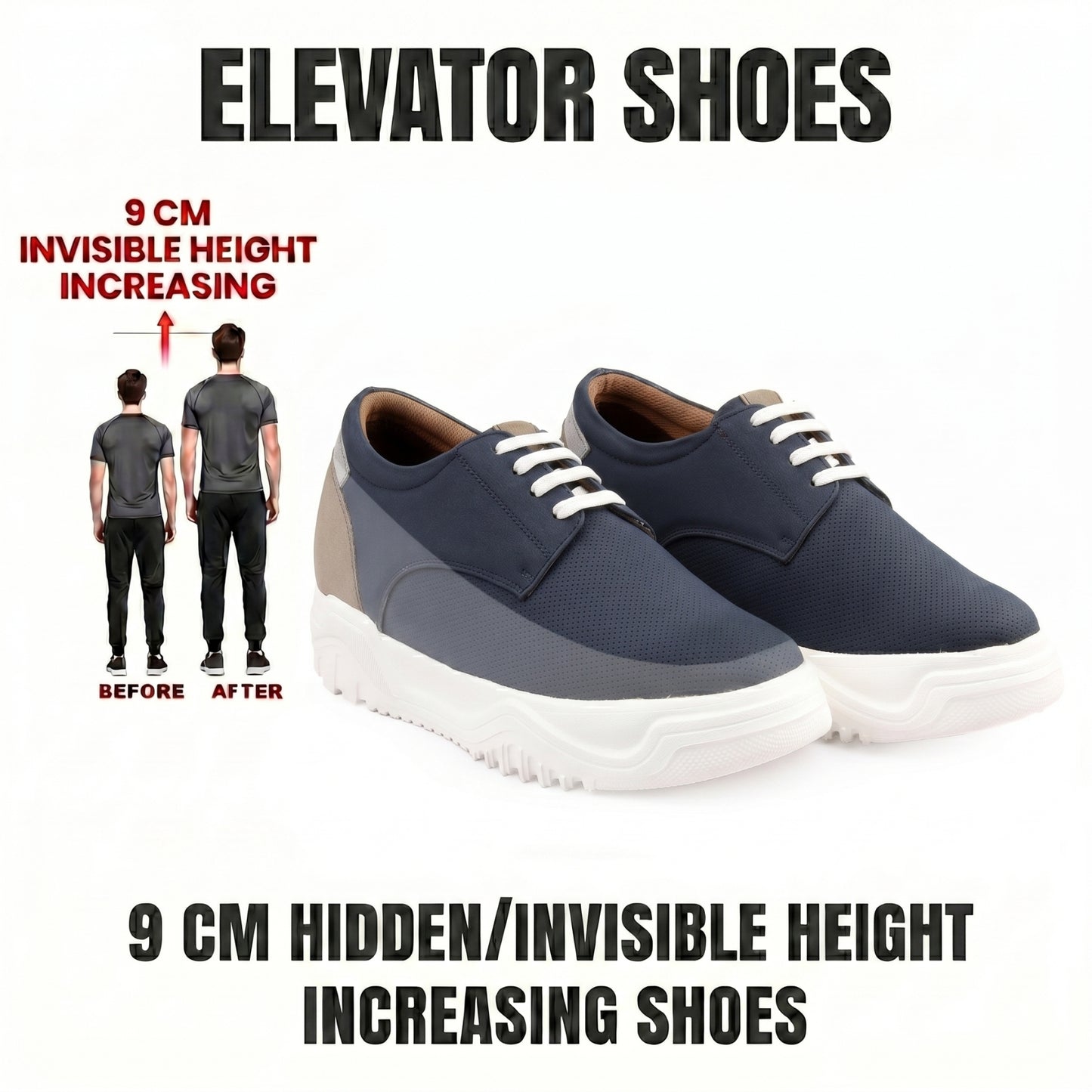 BXXY Premium Height Boost Sneakers for Men Invisible 9 CM Elevator Shoes