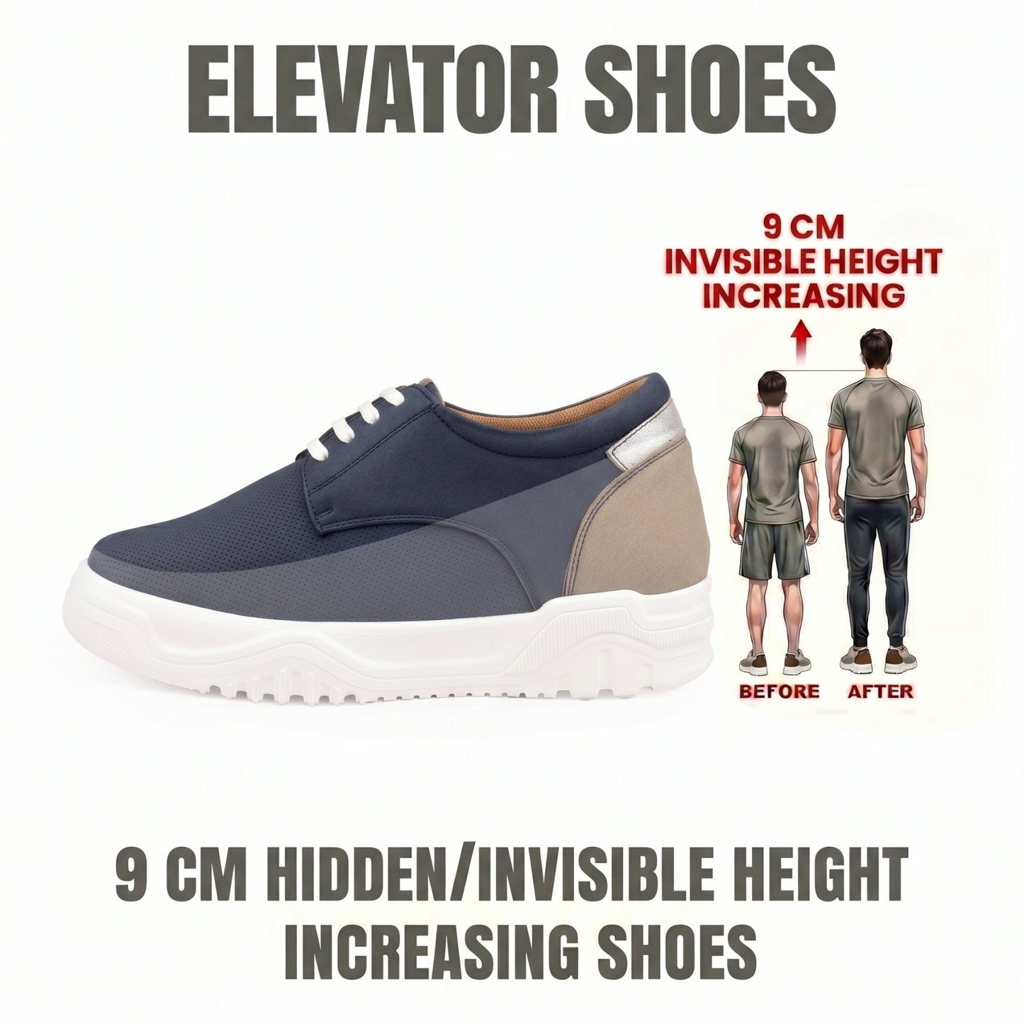 BXXY Premium Height Boost Sneakers for Men Invisible 9 CM Elevator Shoes