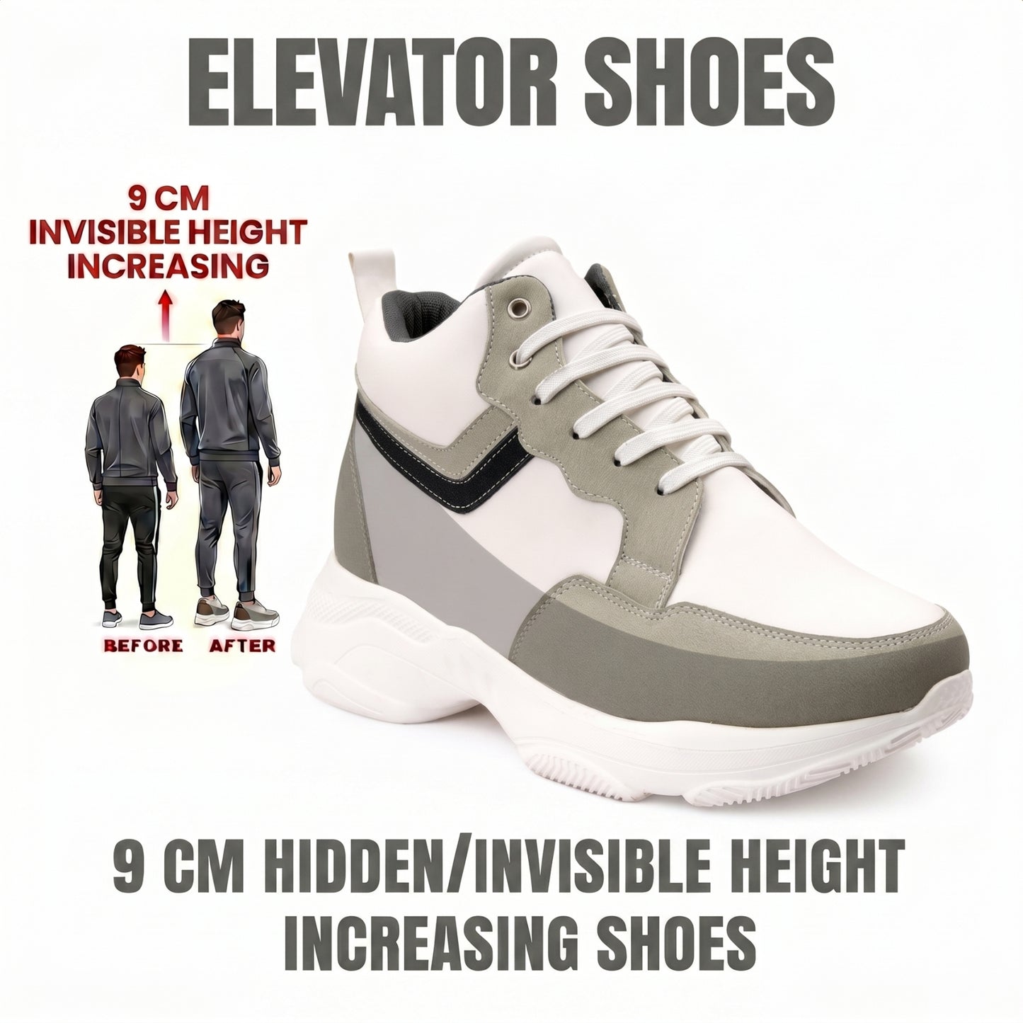 BXXY Modern Height Increasing Shoes with 9CM Hidden Elevation