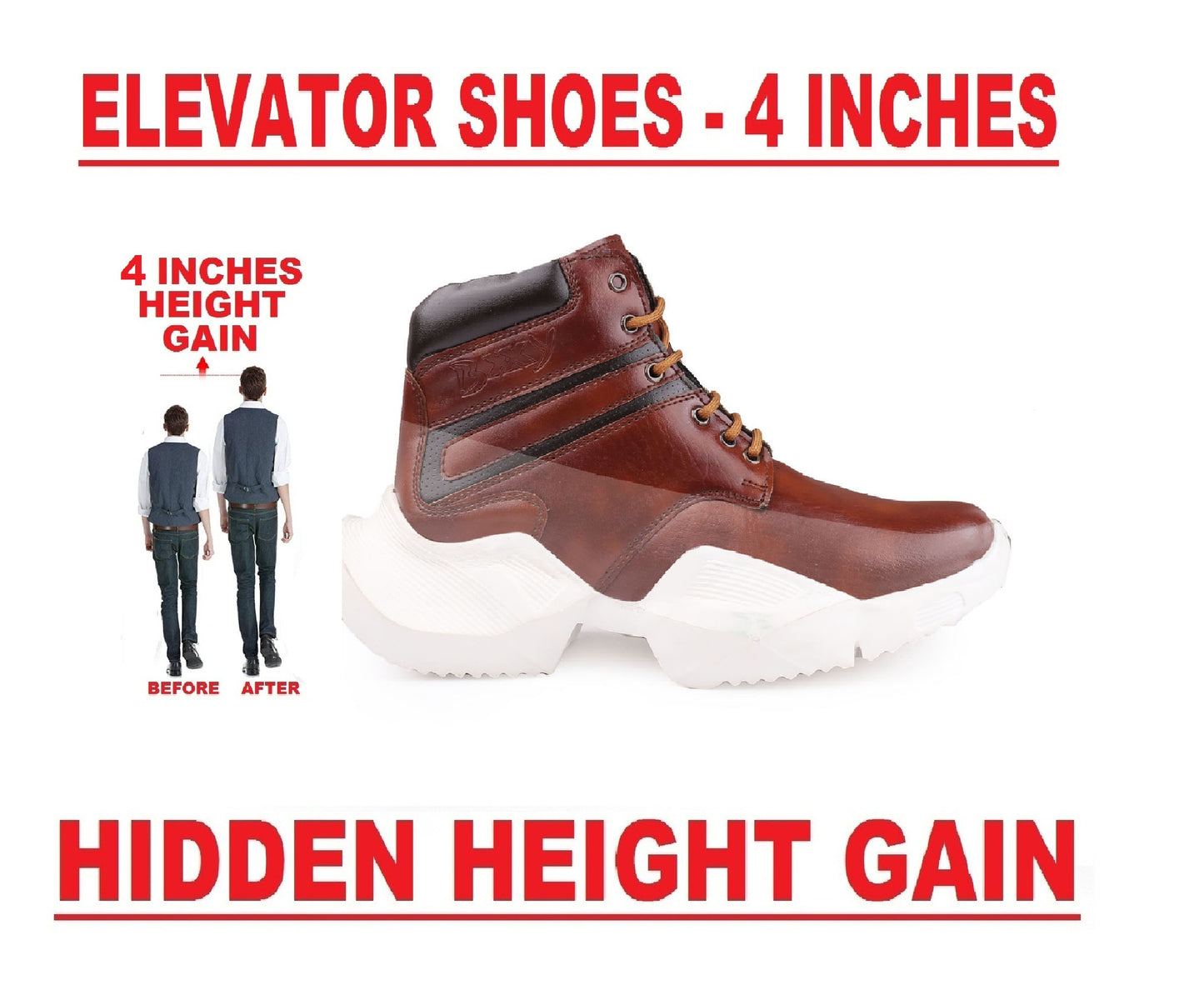 Men's 4 Inch Hidden Height Increasing/ Elevator Shoes Synthetic Leather Material Casual Sports shoes With Eva sole Making.