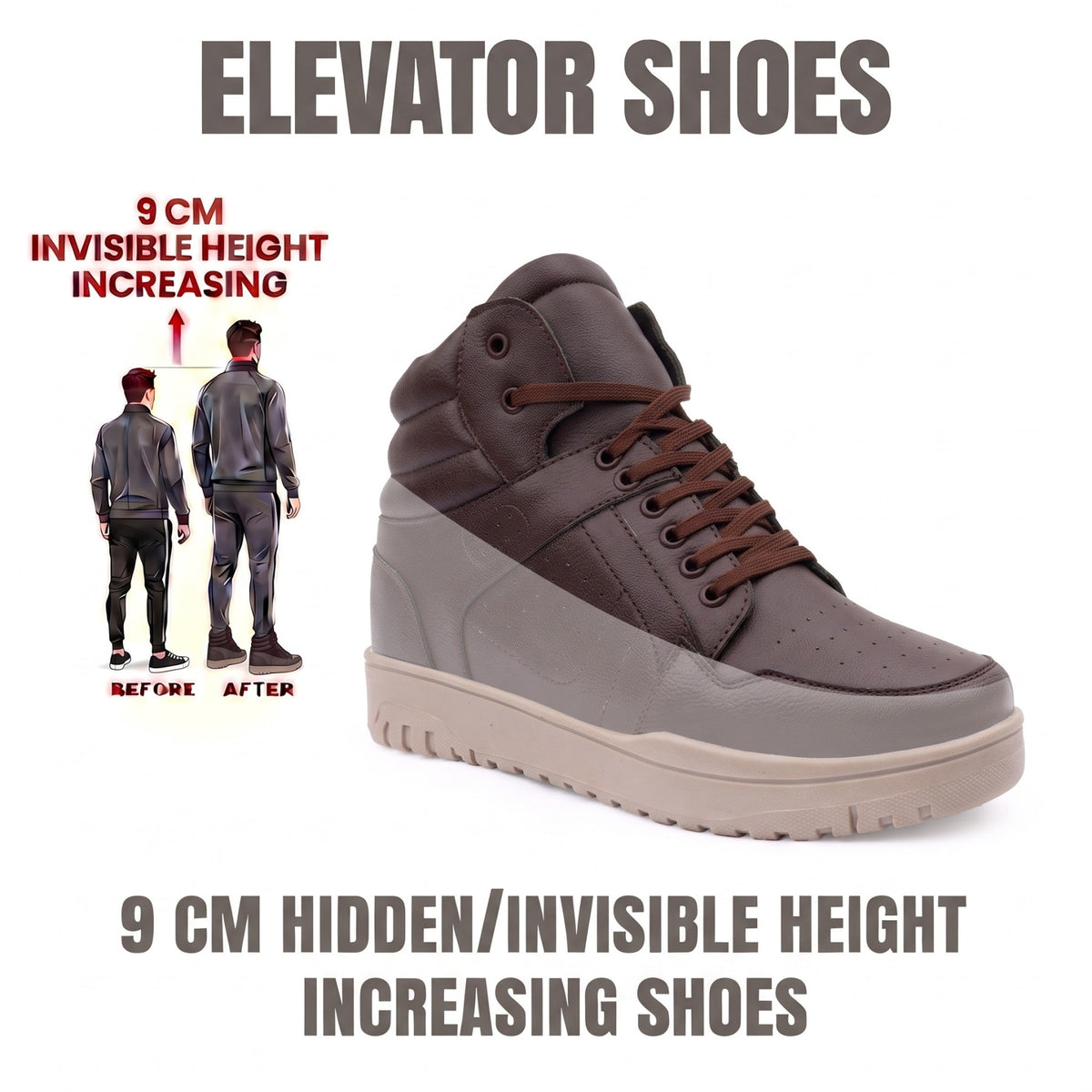 BXXY Mens 9 CM Hidden Height Increasing High Top Sneakers