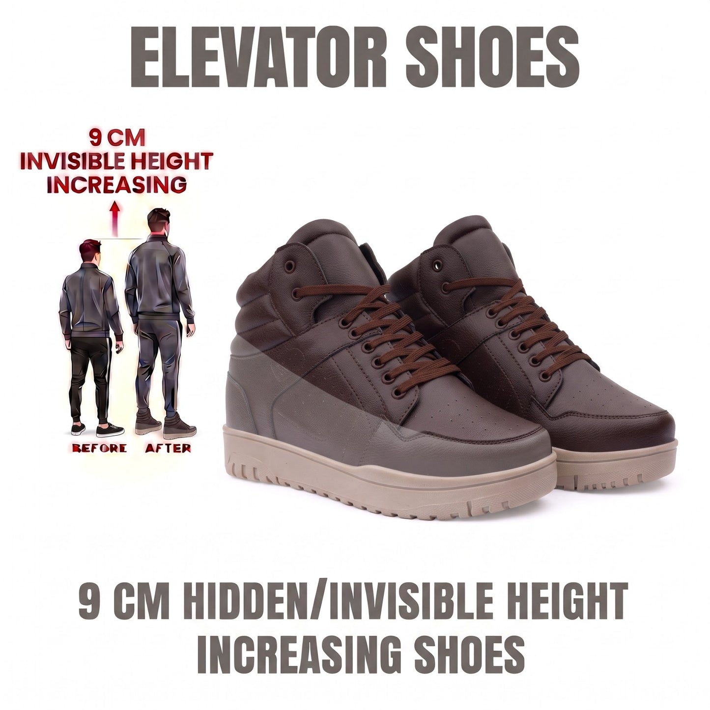 BXXY Mens 9 CM Hidden Height Increasing High Top Sneakers