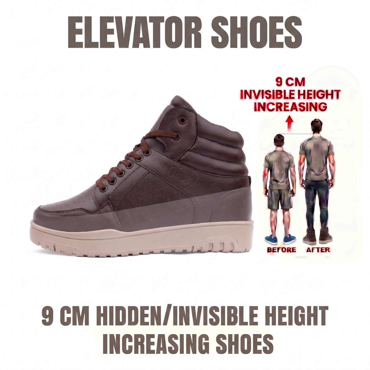 BXXY Mens 9 CM Hidden Height Increasing High Top Sneakers