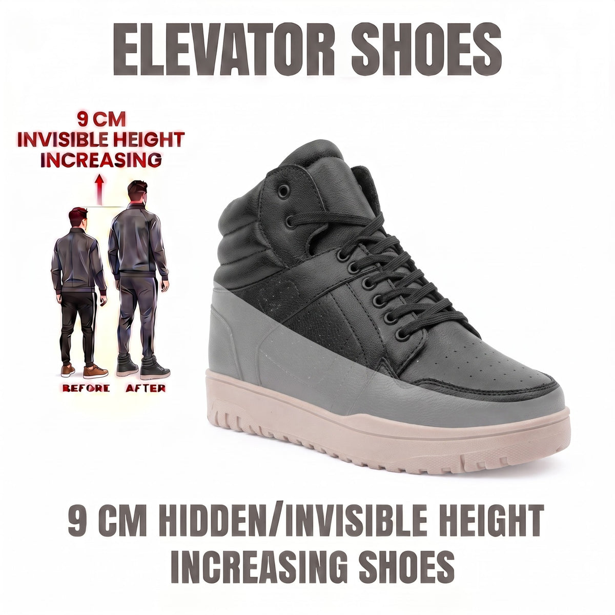 BXXY Mens 9 CM Hidden Height Increasing High Top Sneakers