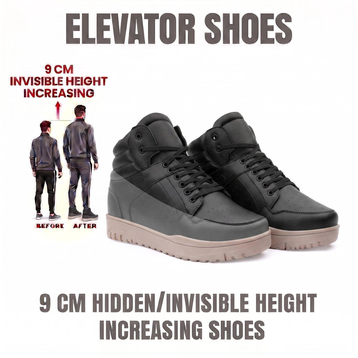BXXY Mens 9 CM Hidden Height Increasing High Top Sneakers