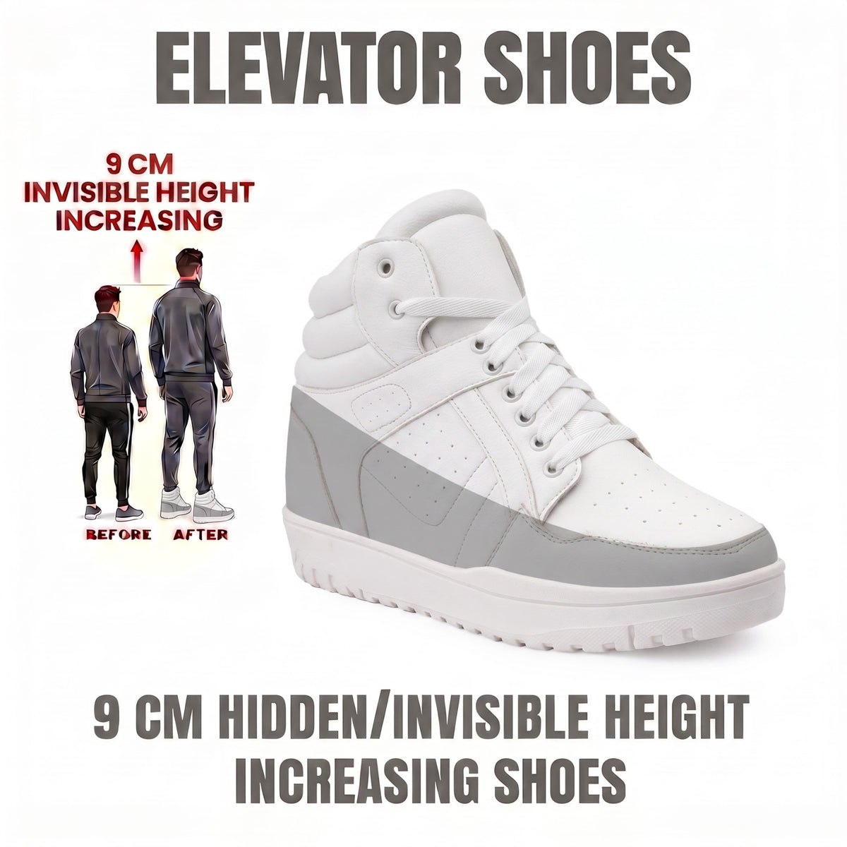 BXXY Mens 9 CM Hidden Height Increasing High Top Sneakers