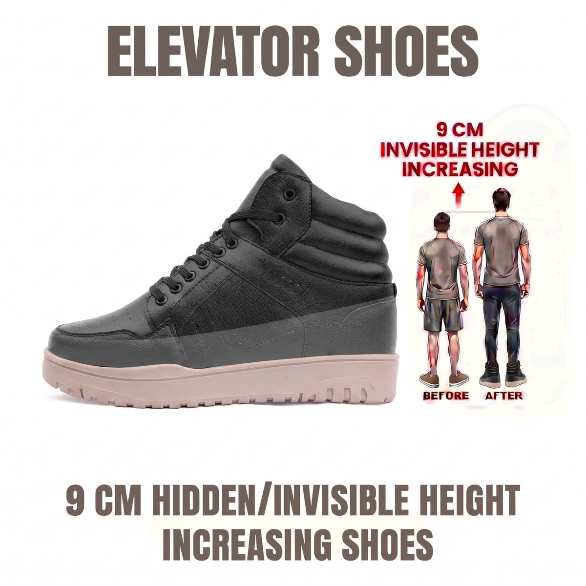 BXXY Mens 9 CM Hidden Height Increasing High Top Sneakers