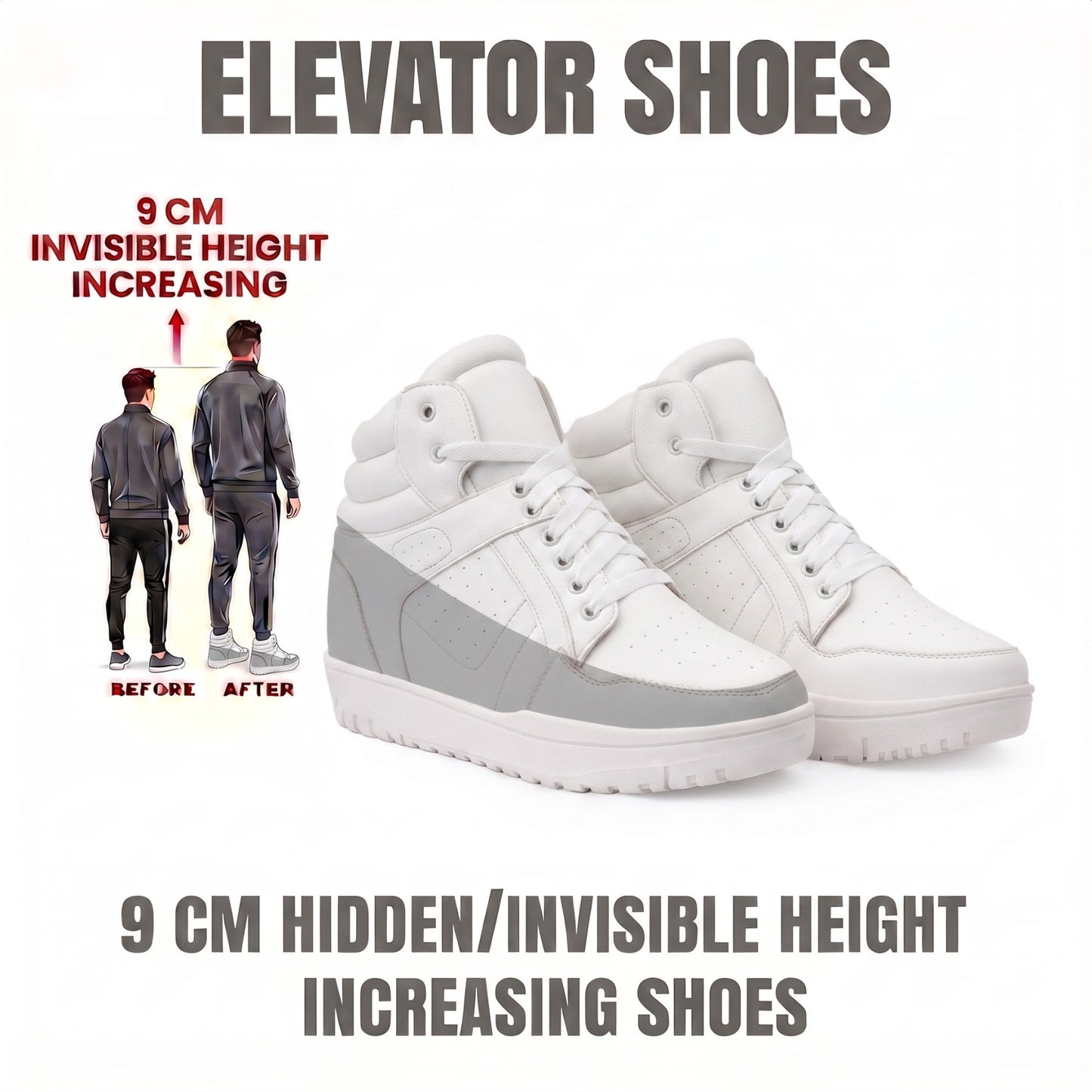 BXXY Mens 9 CM Hidden Height Increasing High Top Sneakers