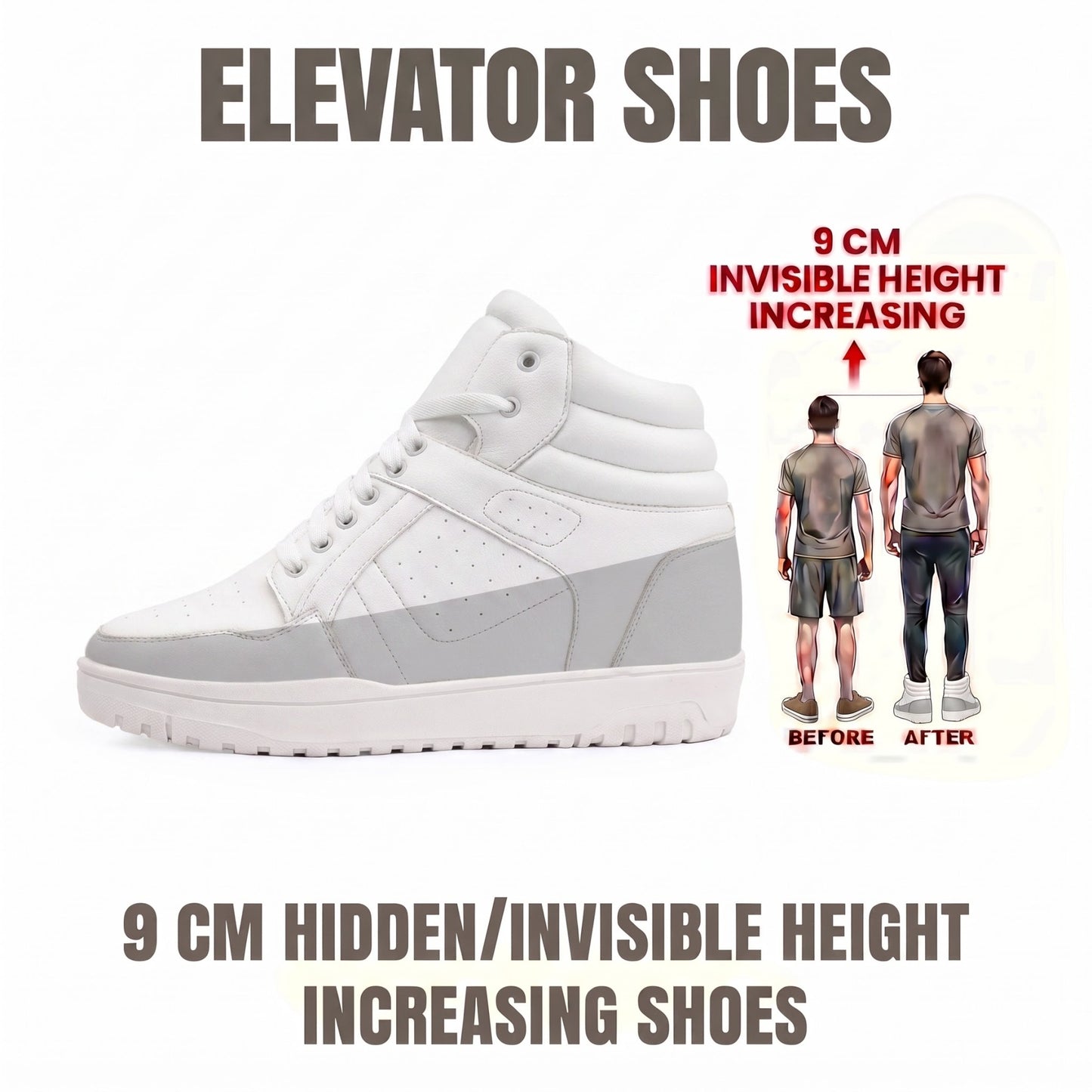 BXXY Mens 9 CM Hidden Height Increasing High Top Sneakers