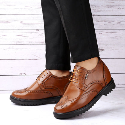 Men's 3.5 inch Hidden Height Increasing Luxe Brogue Lace-up Shoes