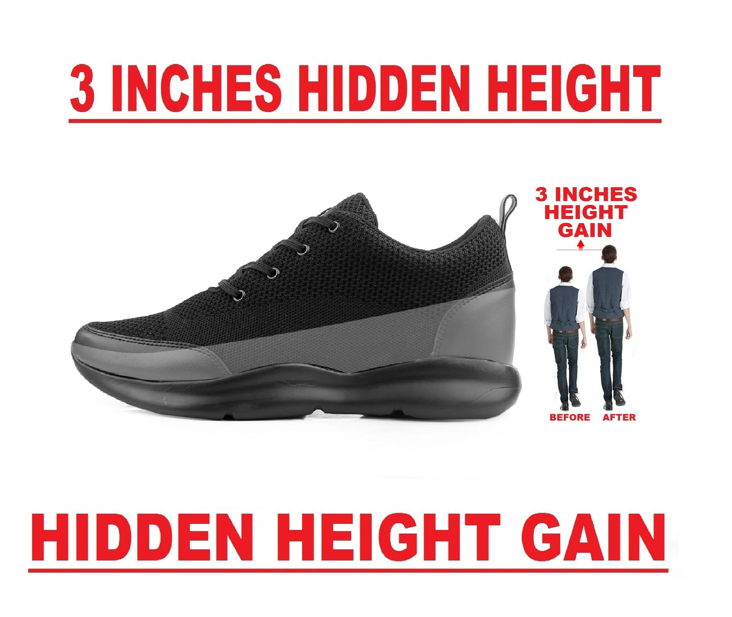 BXXY Men's 3 Inch Hidden Height Increasing Stylish Casual Sports Lace-Up Shoes with Eva Sole.